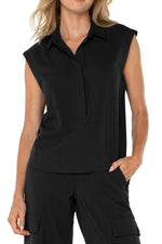 Sleeveless Crop Shirt With Elastic Back - Black