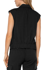 Sleeveless Crop Shirt With Elastic Back - Black