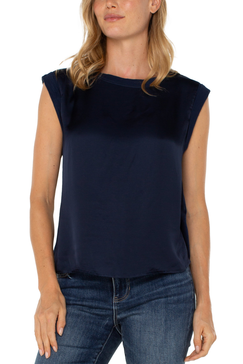 Sleeveless Satin Knit Top - Dark Navy