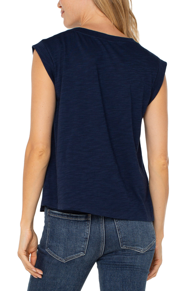 Sleeveless Satin Knit Top - Dark Navy