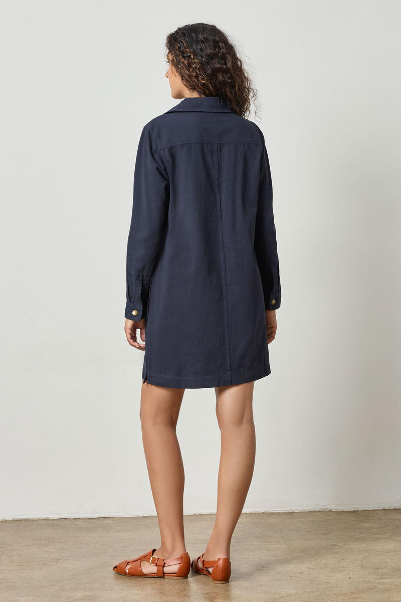 Split Neck Collared Dress - Navy