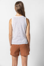 Striped Crew Neck Tank - Burnt Sienna/Harbor