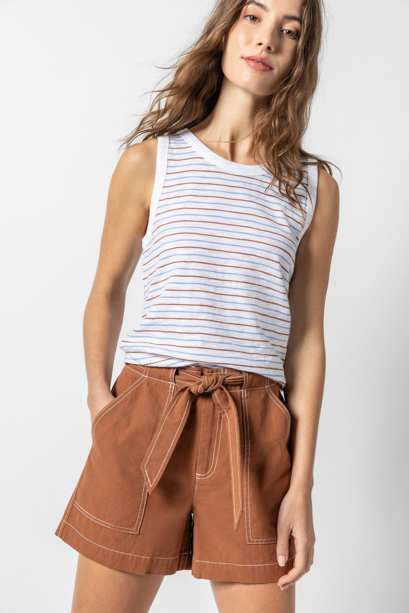 Striped Crew Neck Tank - Burnt Sienna/Harbor