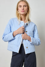 Striped Collarless Jacket - Blue Stripe