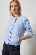 Striped Collarless Jacket - Blue Stripe