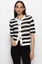 Open Knit Sweater Jacket - Stripe