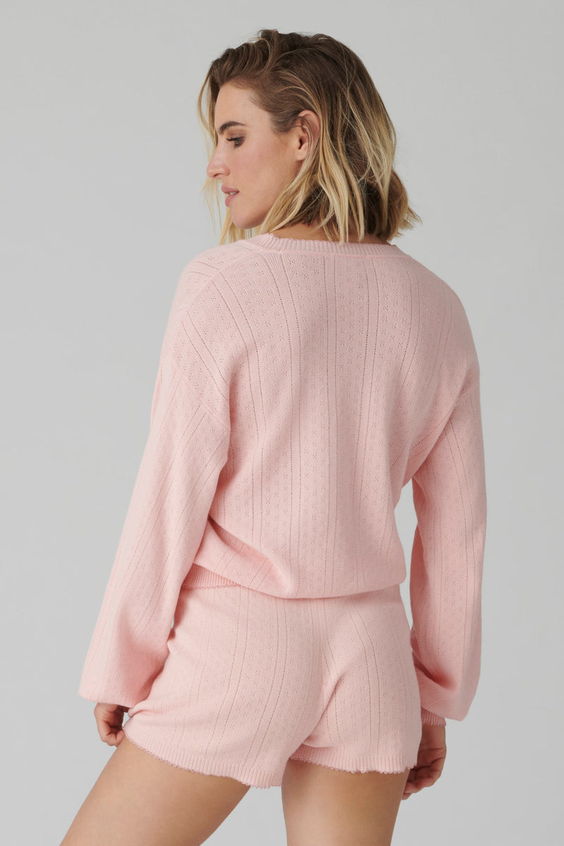 Sweetheart Pointelle Cardigan - Pale Pink