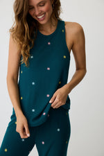 Embroidered Take It Easy Tank - Teal