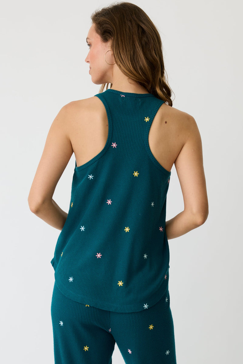 Embroidered Take It Easy Tank - Teal