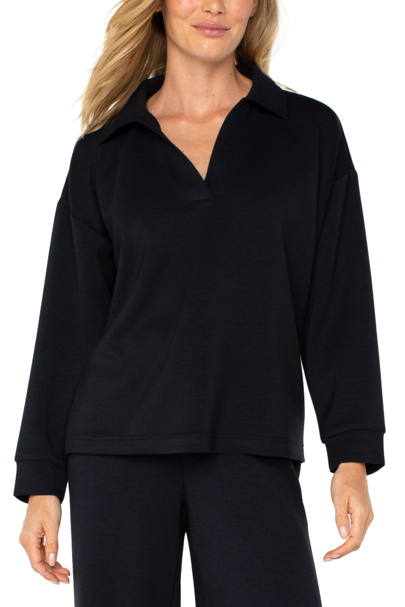 V-Neck Popover With Collar - Black