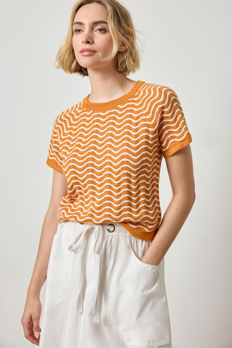 Wave Stitch Short Sleeve Sweater - Marigold