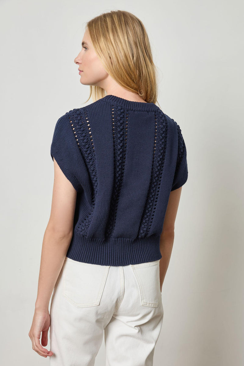 Cotton Bobble Wedge Crewneck Sweater - Navy