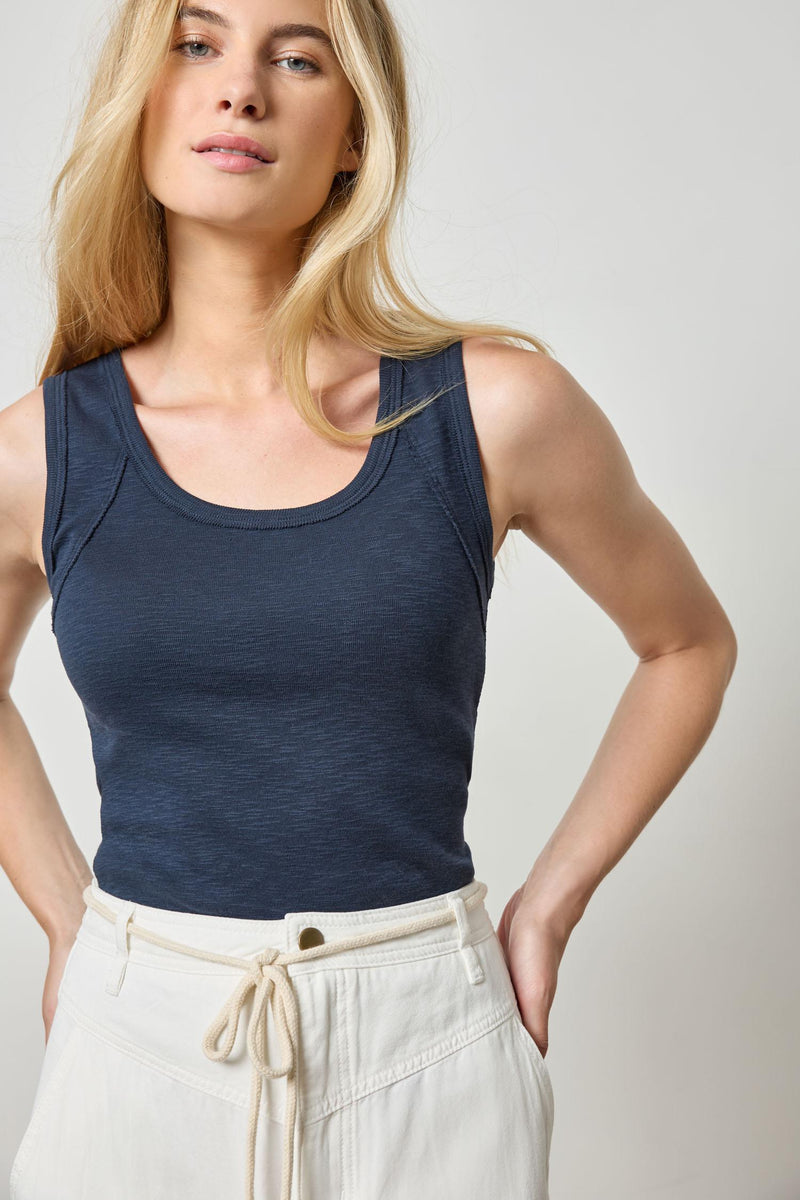 Wide Strap Tank Top - Navy