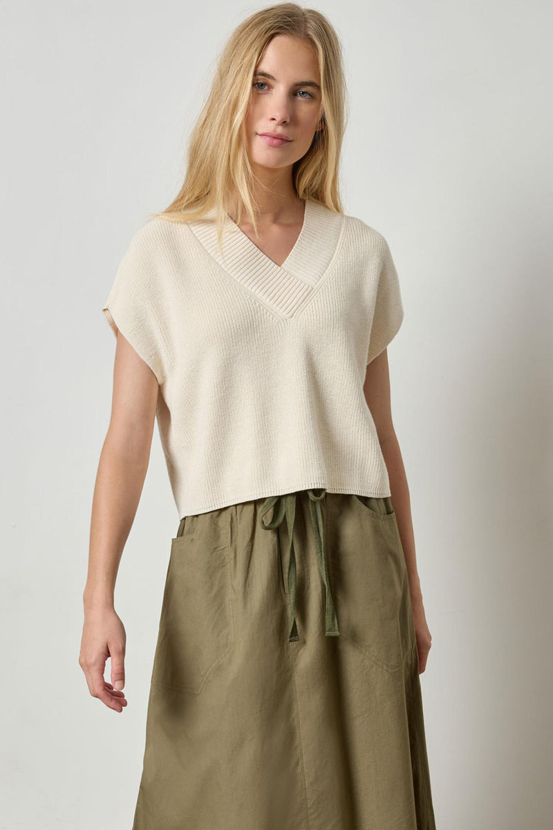 Wide Trim V-Neck Sweater - Ivory